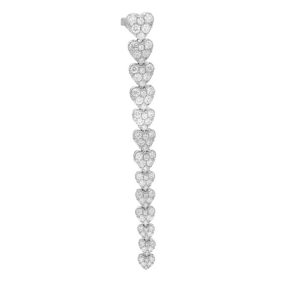 Round Cut Diamond Multiple Love Heart Long Drop Earrings 18K White Gold 4.09Cttw - Picture 3 of 5